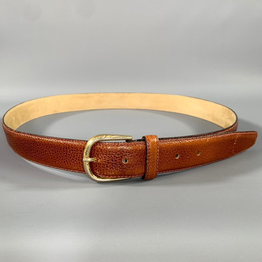 ERMENEGILDO ZEGNA Size 38 Brown Crackled Leather Belt